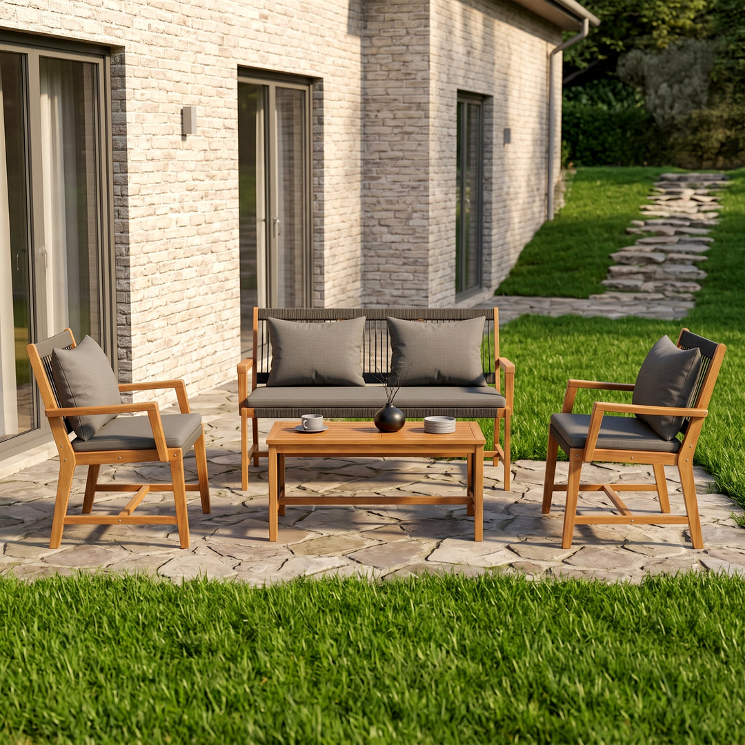 Folk Outdoor Garden Balcony Sofa Set 2 Seater , 2 Single Seater 1 Center Table Set (Black) Braided and Rope