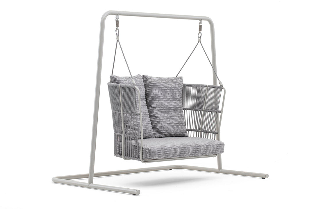 Inga Double Seater Hanging Swing With Stand For Balcony, Garden Swing (Grey) Braided & Rope