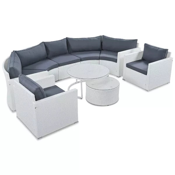 Leone  Outdoor Sofa Set 7 Seater and  2 Tables (White + Grey)