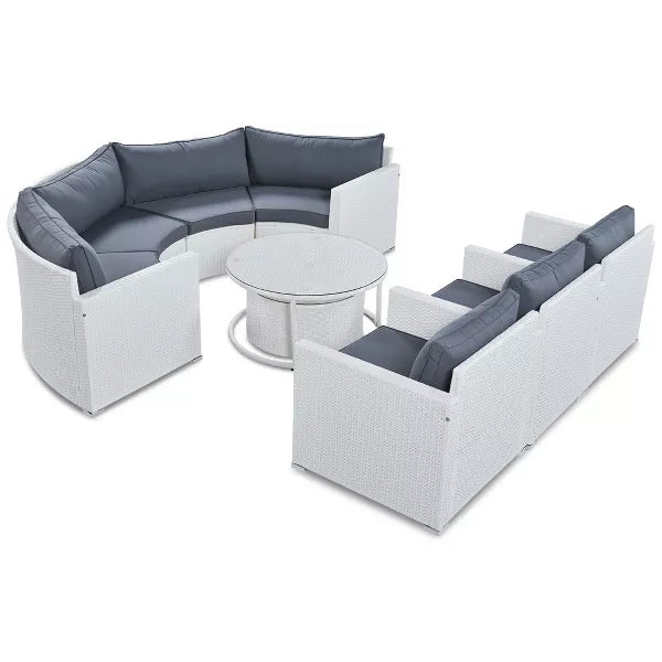 Leone  Outdoor Sofa Set 7 Seater and  2 Tables Set (White + Grey)