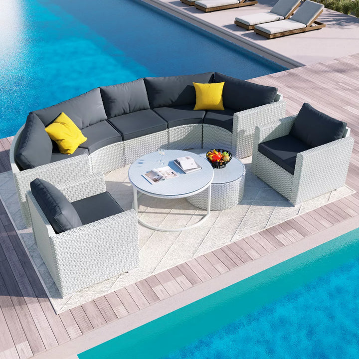 Leone  Outdoor Sofa Set 7 Seater and  2 Tables Set (White + Grey)