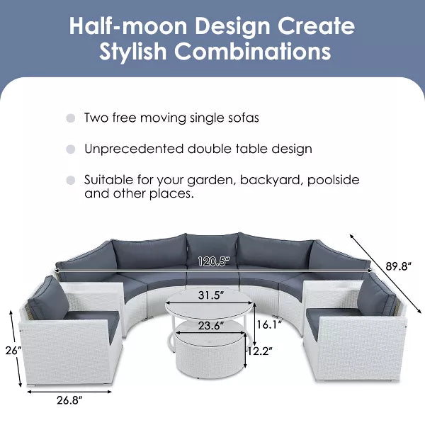 Leone  Outdoor Sofa Set 7 Seater and  2 Tables Set (White + Grey)