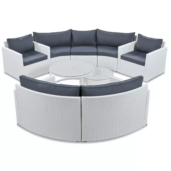 Leone  Outdoor Sofa Set 7 Seater and  2 Tables Set (White + Grey)