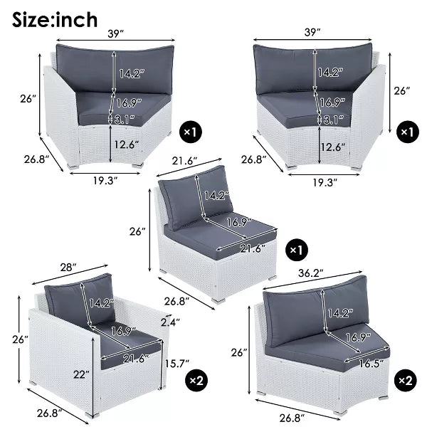 Leone  Outdoor Sofa Set 7 Seater and  2 Tables Set (White + Grey)