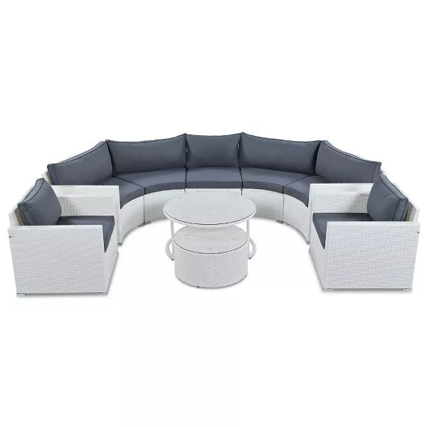 Leone  Outdoor Sofa Set 7 Seater and  2 Tables Set (White + Grey)