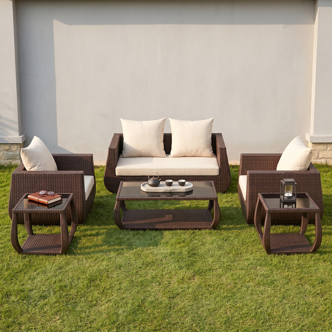 Gabriella Outdoor Sofa Set 2 Seater , 2 Single seater , 2 Side table and 1 Center Table (Brown)