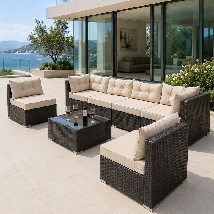 Zullo Outdoor Sofa Set 4 Seater, 2 Single seater and 1 Center Table (Black)