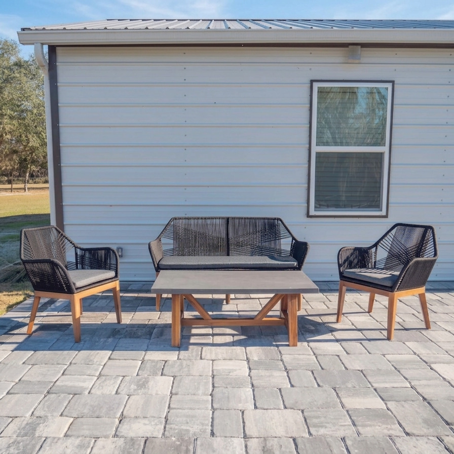 Cybella Outdoor Garden Balcony Sofa Set 2 Seater , 2 Single Seater 1 Center Table Set (Black) Braided and Rope