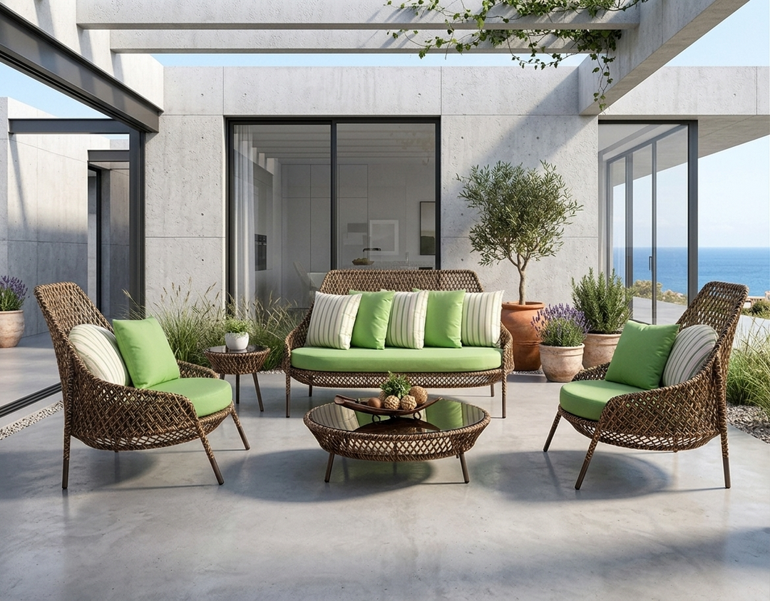 Gustavo Outdoor Sofa Set 2 Seater , 2 Single seater , 1 Side table and 1 Center Table (Brown)