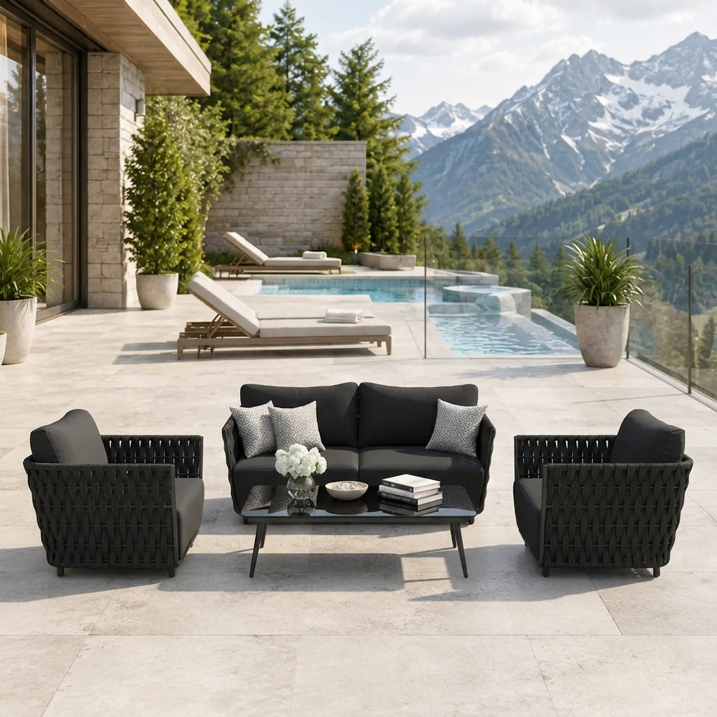 Deifilia Outdoor Sofa Set 2 Seater, 2 Single seater and 1 Center Table (Dark Grey) Braided & Rope