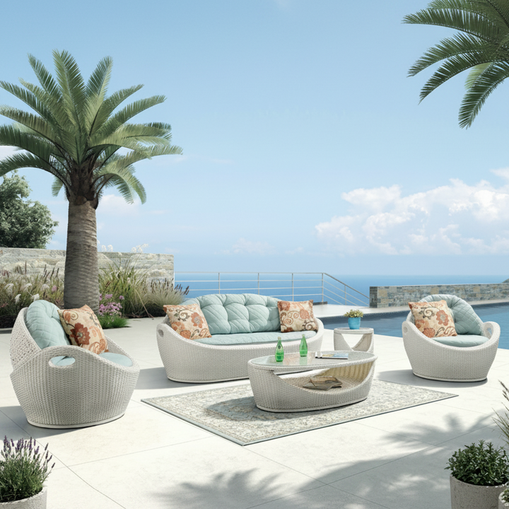Crocetta Outdoor Sofa Set 3 Seater , 2 Single seater and 1 Center Table (White)