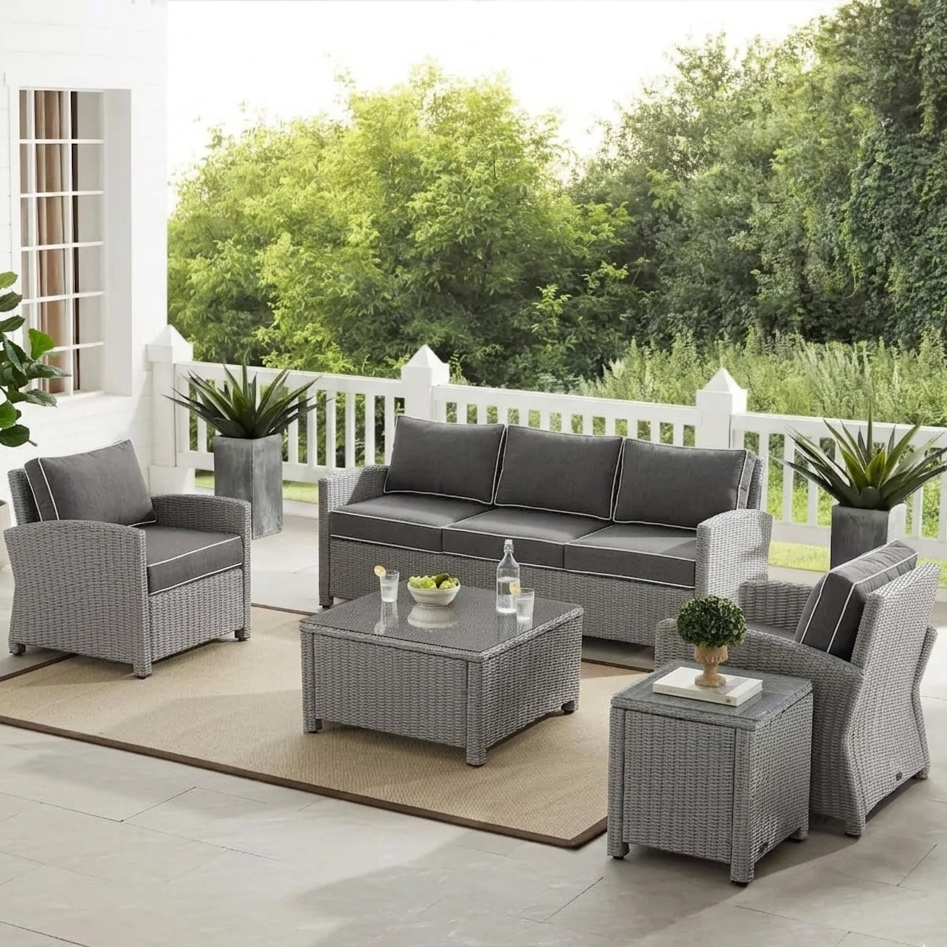 Krane Outdoor Garden Balcony Sofa Set 3 Seater, 2 Single seater, 1 Side table and 1 Center Table Conversation Set (Grey)