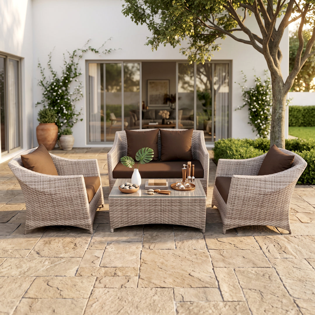 Gerardo Outdoor Sofa Set 2 Seater, 2 Single seater , 1 Center table (Seashell)