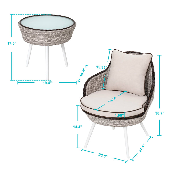 Ramira Outdoor Patio Seating Set 2 Chairs and 1 Table Set (Beige)