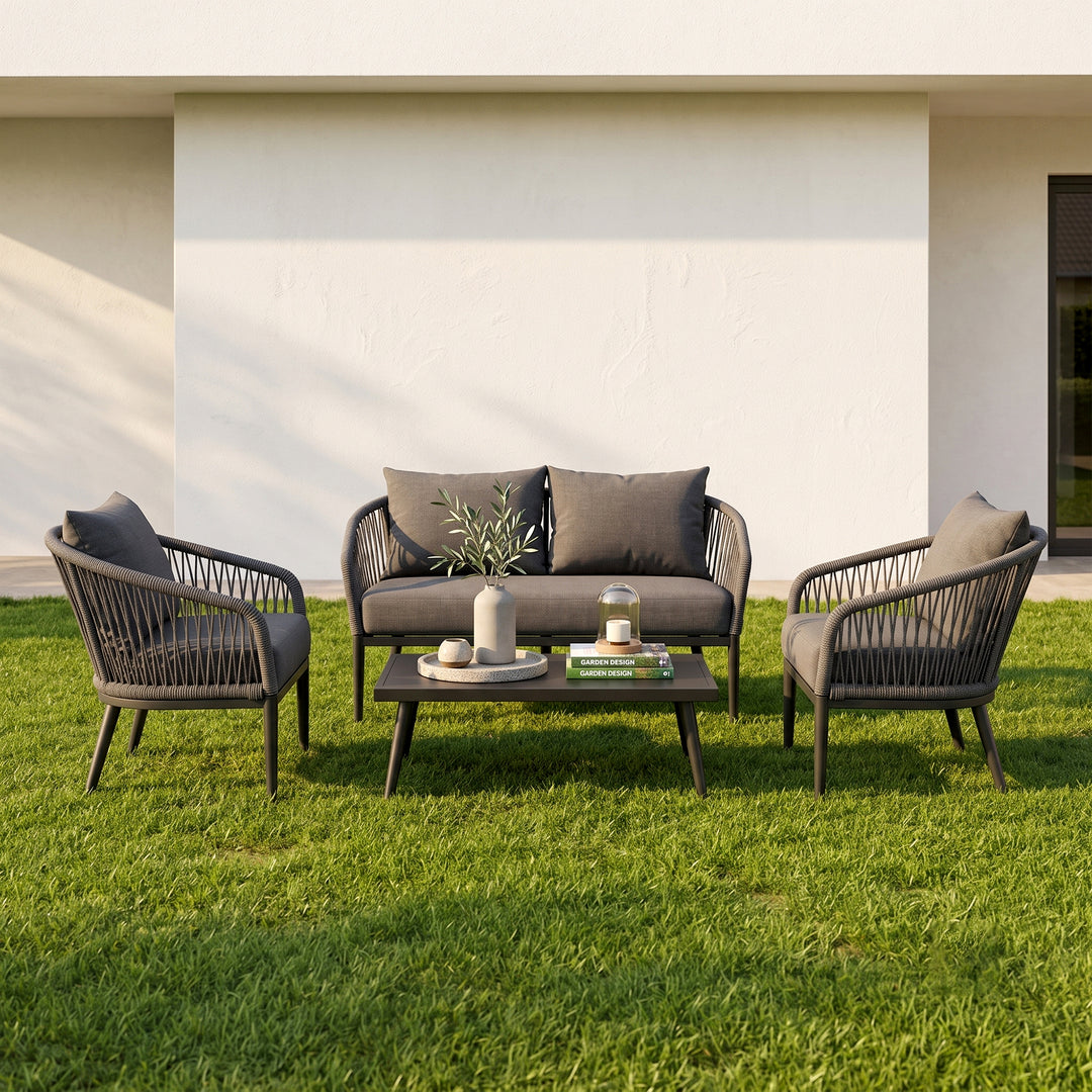 Gino Outdoor Sofa Set 2 Seater, 2 Single seater and 1 Center Table (Dark Grey) Braided & Rope