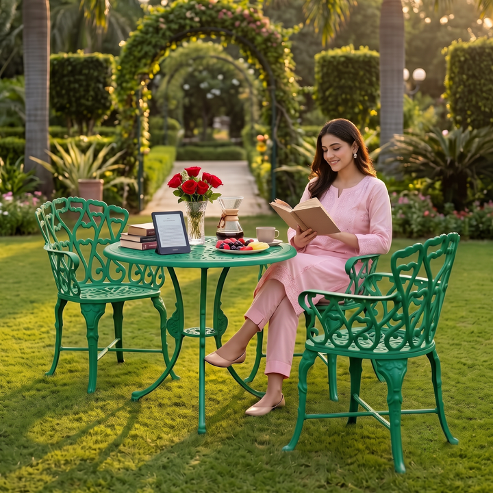 Zina Cast Aluminium Garden Patio Seating 3 Chair and 1 Table Set