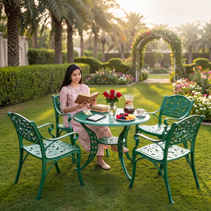 Tilo Cast Aluminium Garden Patio Seating 4 Chair and 1 Table Set