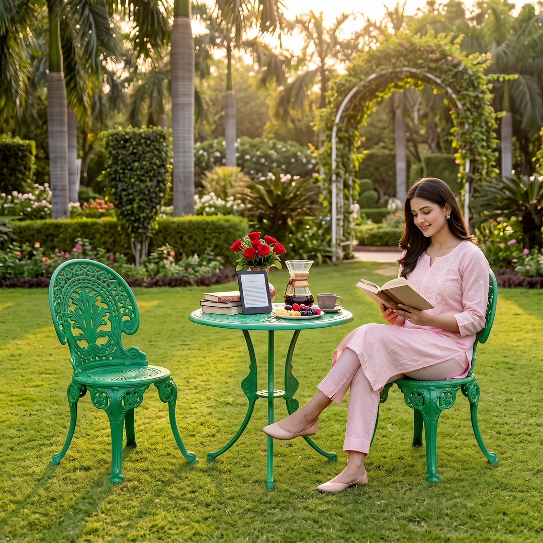 KIYA Cast Aluminium Garden Patio Seating 2 Chair and 1 Table Set
