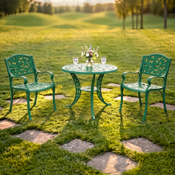 Lenz Cast Aluminium Garden Patio Seating 2 Chair and 1 Table Set