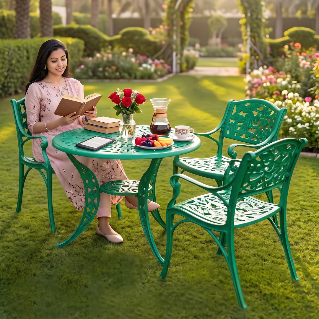 Rahel Cast Aluminium Garden Patio Seating 3 Chair and 1 Table Set