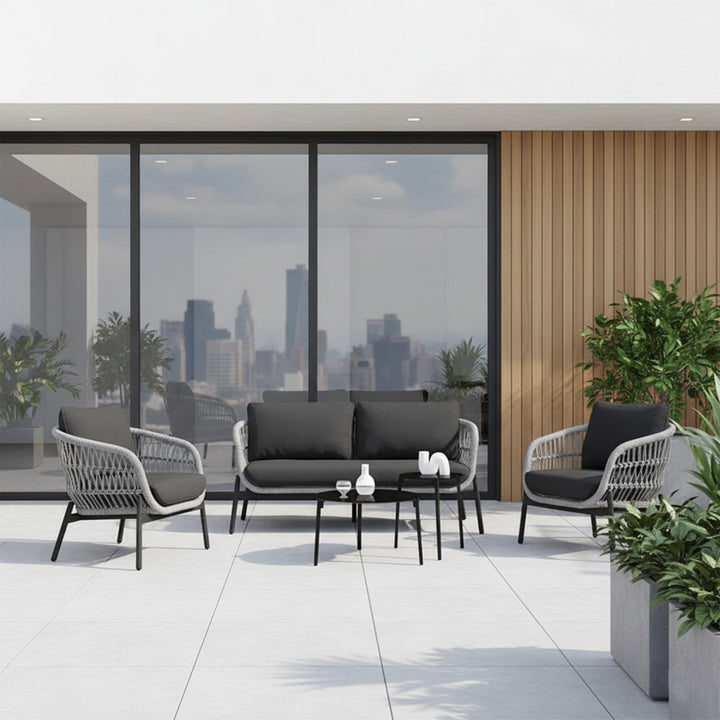 Seibi Outdoor Garden Balcony Sofa Set 2 Seater , 2 Single Seater 2 Center Table Set Braided and Rope