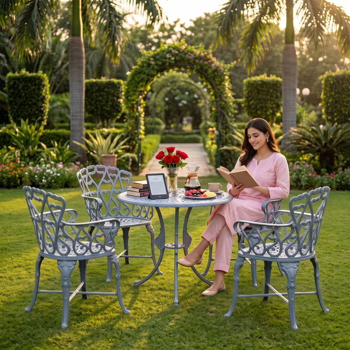 Rudi Cast Aluminium Garden Patio Seating 4 Chair and 1 Table Set