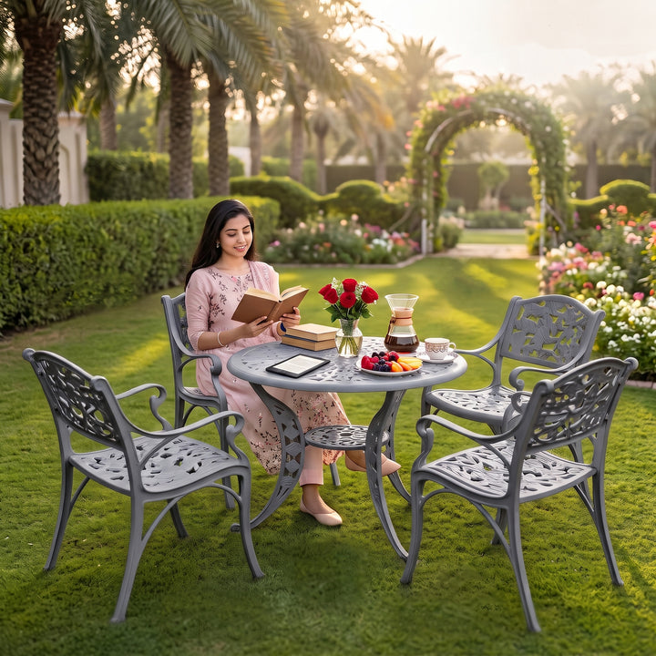Tilo Cast Aluminium Garden Patio Seating 4 Chair and 1 Table Set