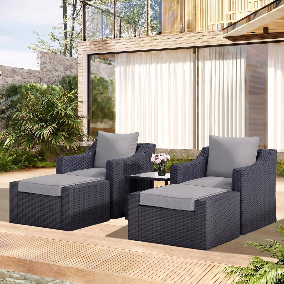 Allesi Outdoor Patio Sofa Set 2 Single Seater , 2 ottoman and 1 Center Table Set (Black)
