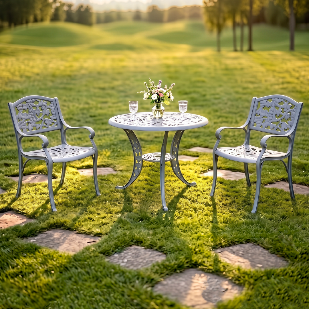 Lenz Cast Aluminium Garden Patio Seating 2 Chair and 1 Table Set