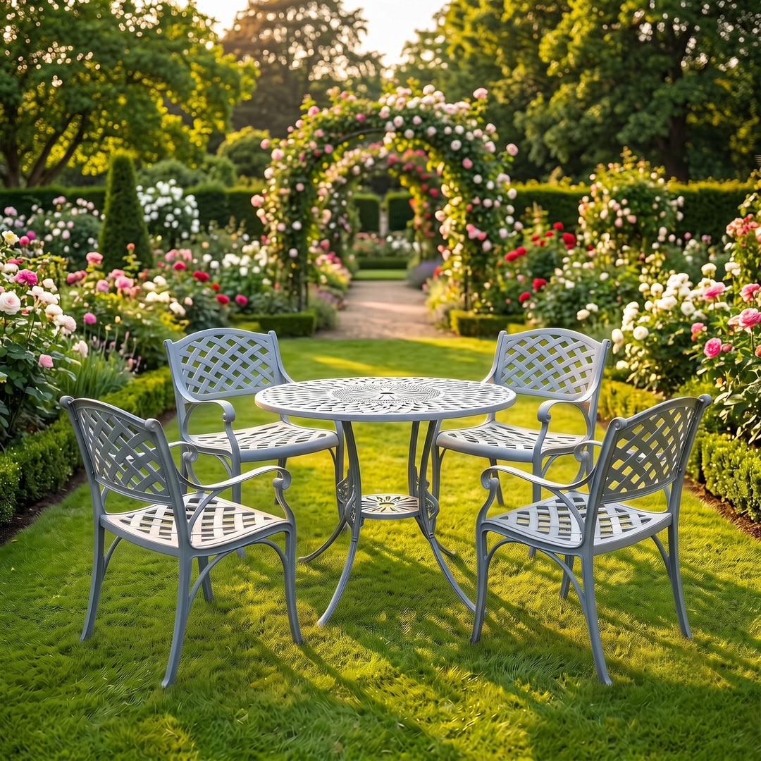 Lucio Cast Aluminium Garden Patio Seating 4 Chair and 1 Table Set
