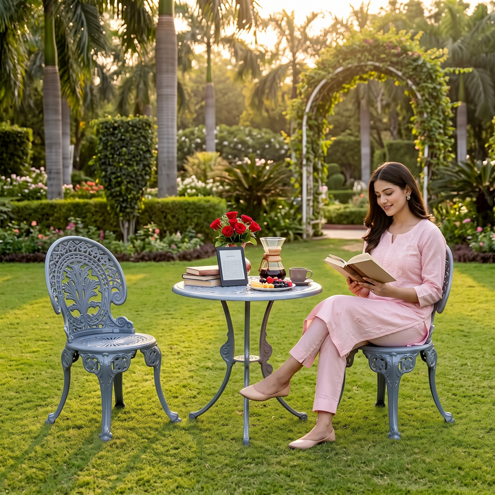 KIYA Cast Aluminium Garden Patio Seating 2 Chair and 1 Table Set