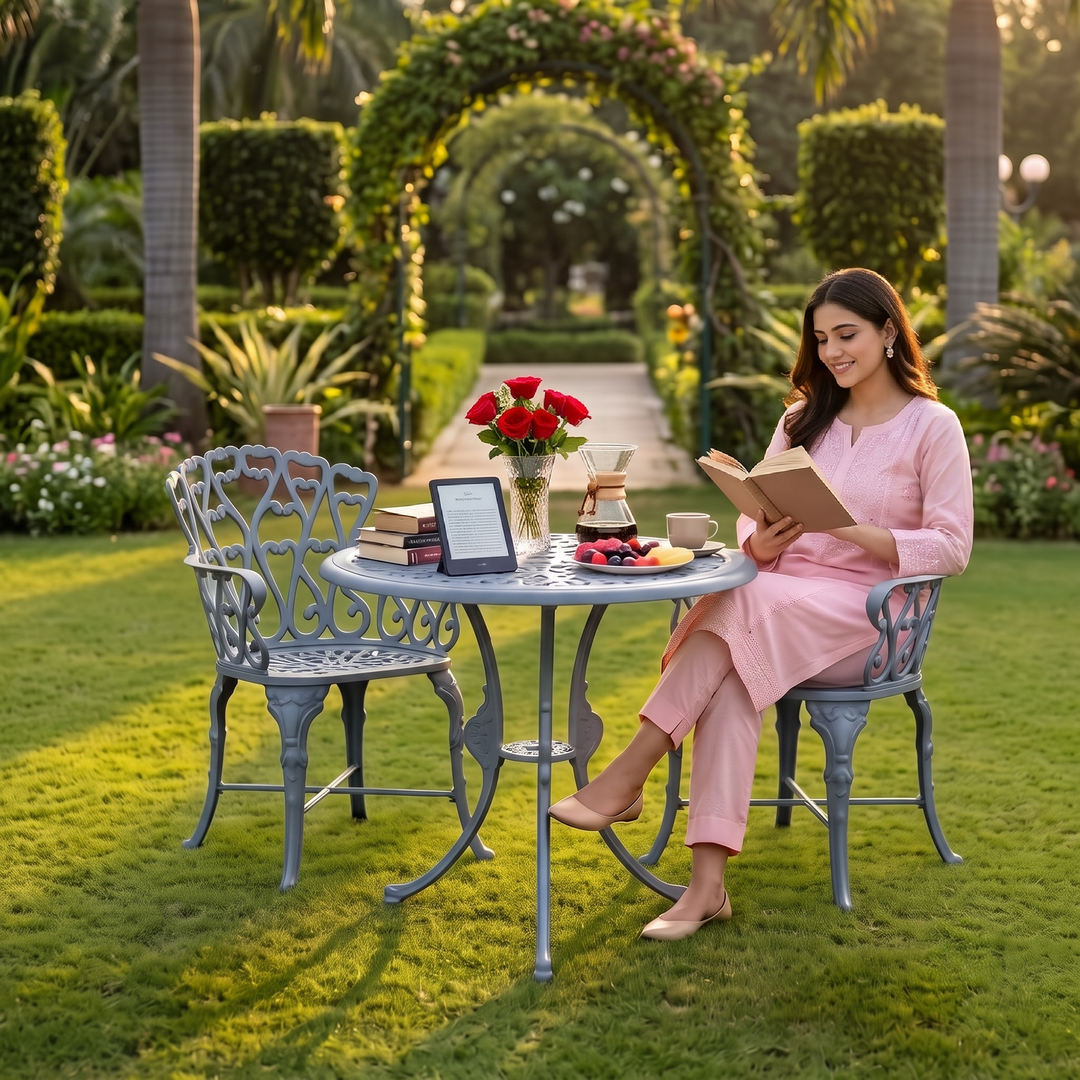Rino Cast Aluminium Garden Patio Seating 2 Chair and 1 Table Set