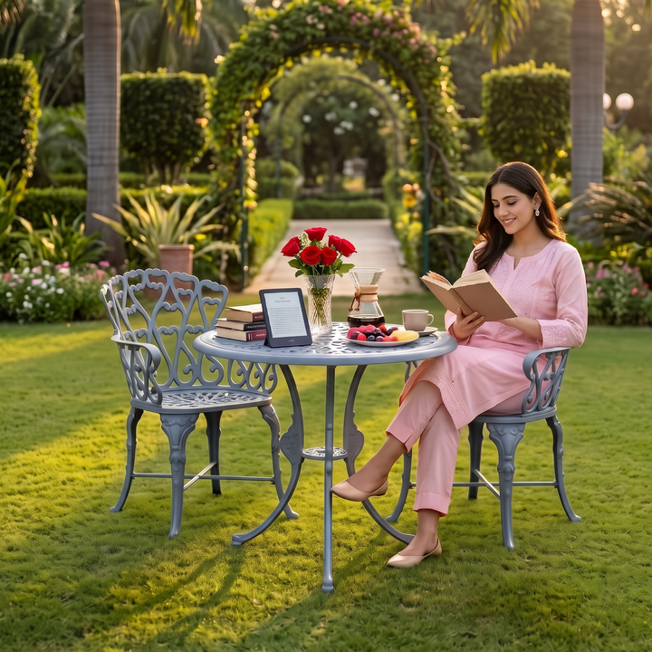 Rino Cast Aluminium Garden Patio Seating 2 Chair and 1 Table Set