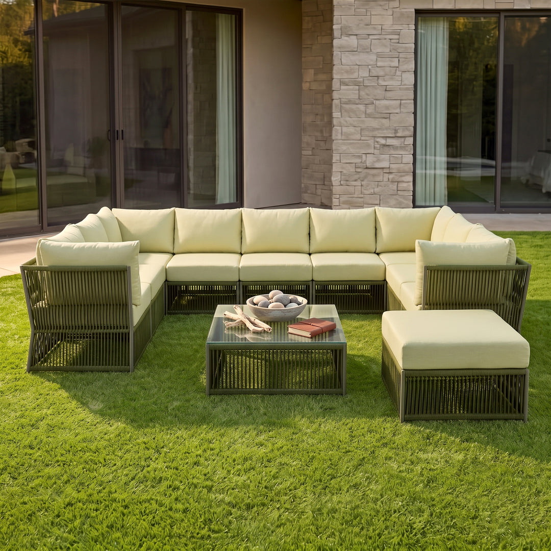 Griselda Outdoor Sofa Set 9 Seater, 1 Ottoman and 1 Center Table Set Braided & Rope