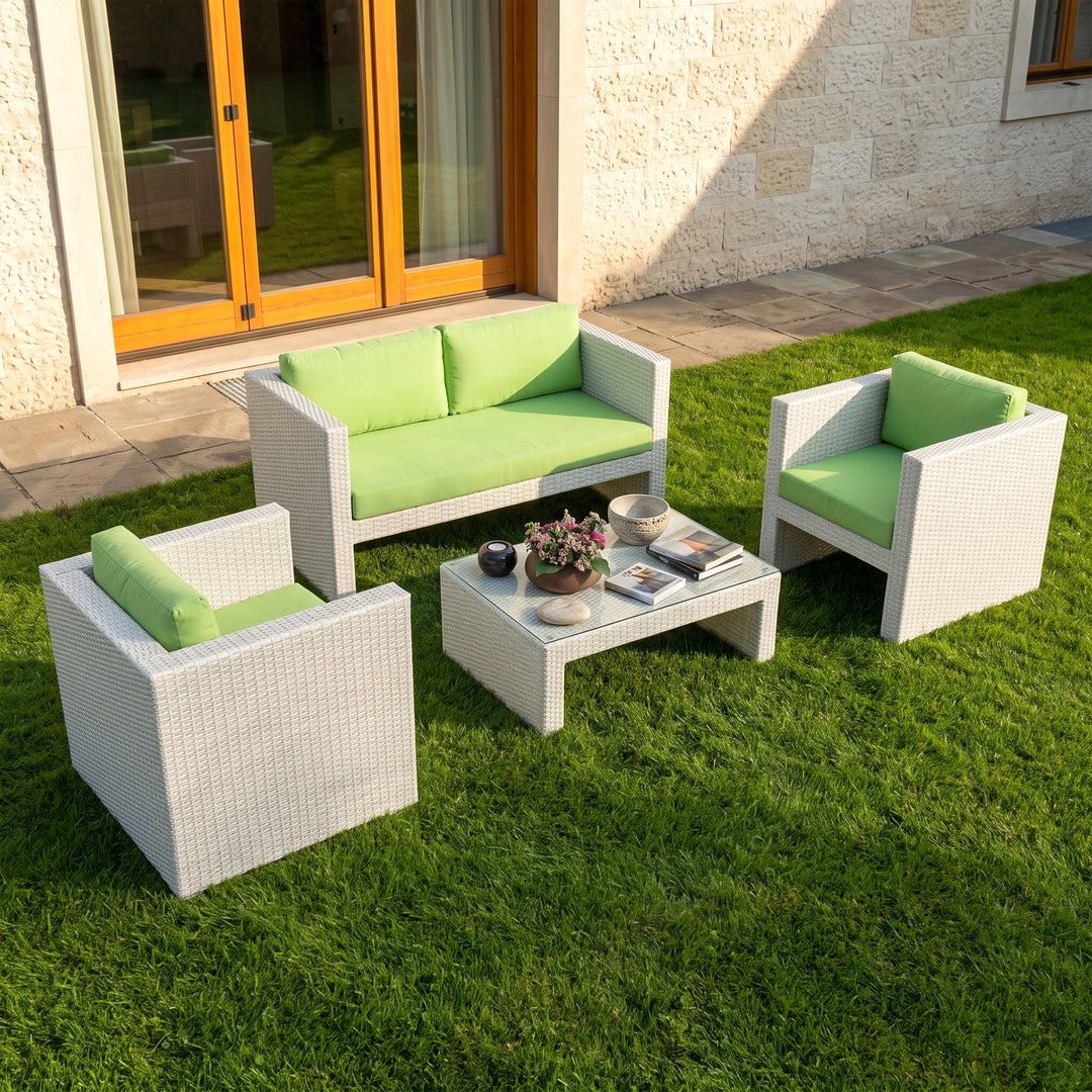 Gucci Outdoor Garden Balcony Sofa Set 2 Seater , 2 Single seater and 1 Center Table Set (White)