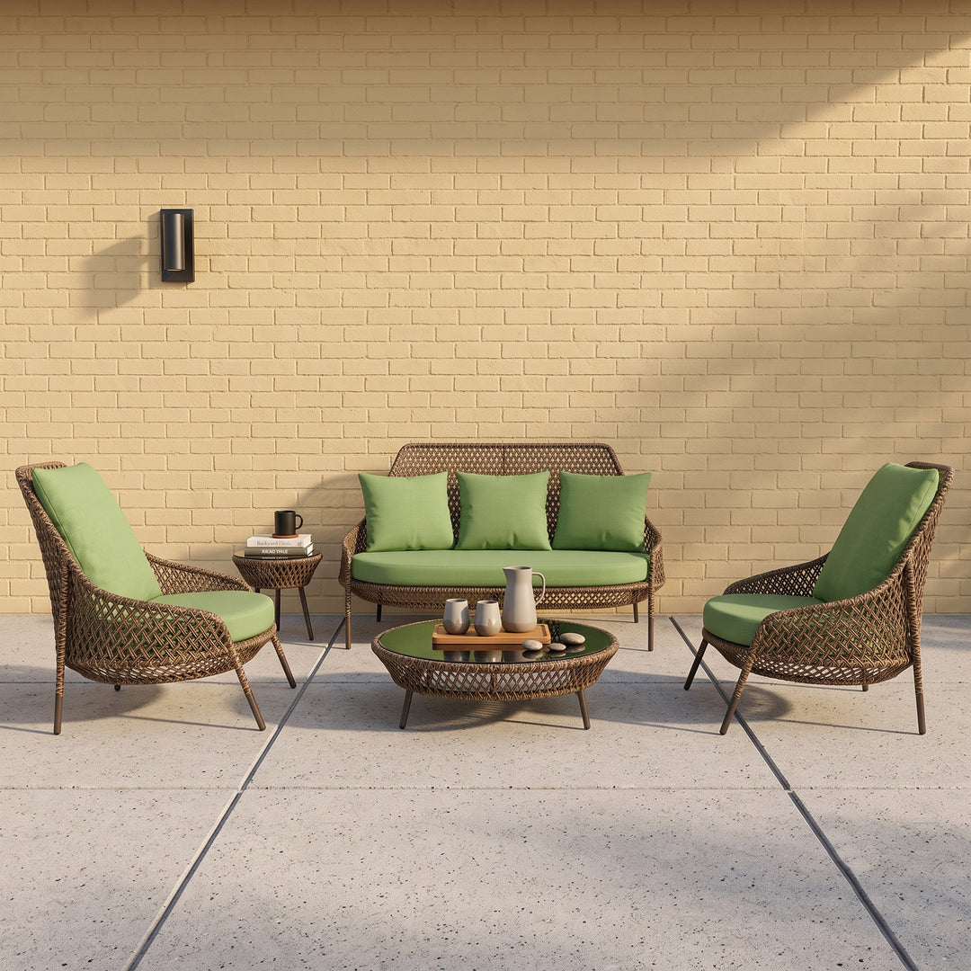 Gustavo Outdoor Sofa Set 2 Seater , 2 Single seater , 1 Side table and 1 Center Table (Brown)