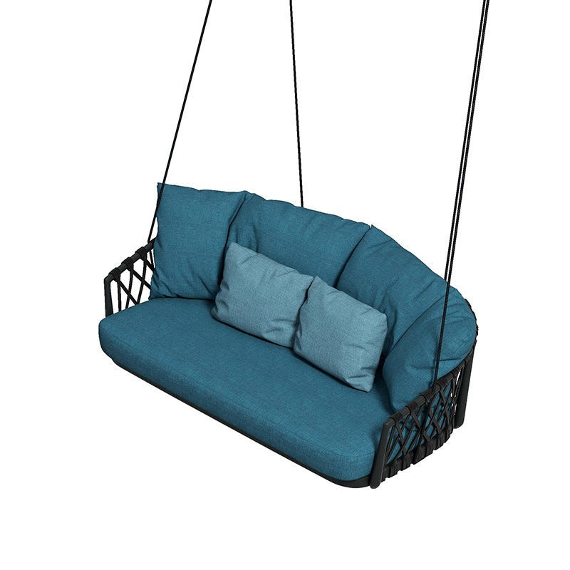 Dimitra Double Seater Hanging Swing Without Stand For Balcony , Garden Swing (Black + Ocean) Braided & Rope