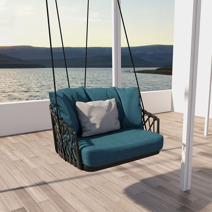 Klio Single Seater Hanging Swing Without Stand For Balcony , Garden Swing (Black + Ocean) Braided & Rope