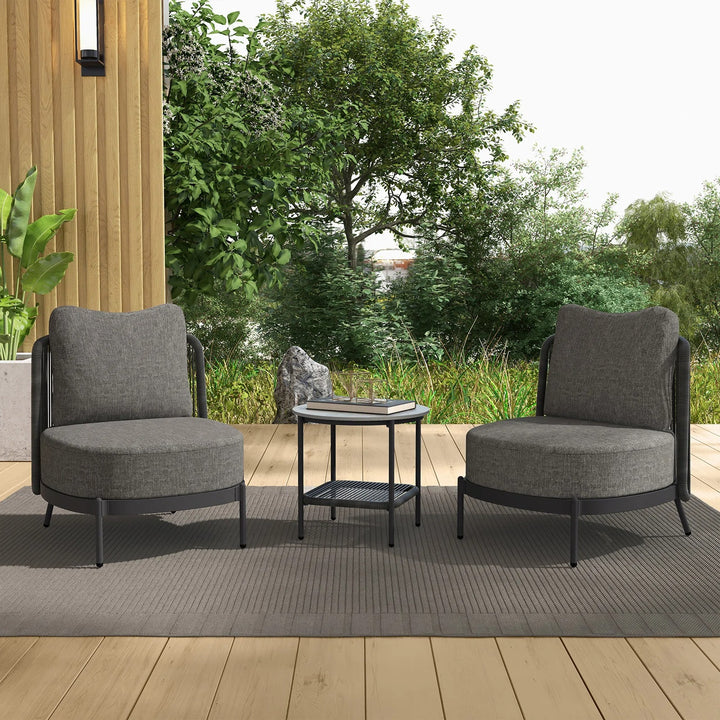 Sleak Outdoor Patio Seating Set 2 Chairs and 1 Table Set (Dark Grey)
