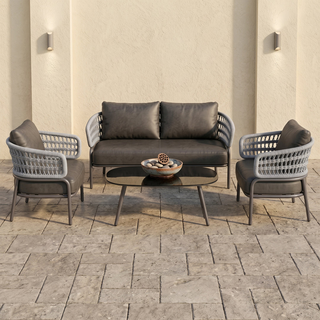 Hauwa Outdoor Garden Balcony Sofa Set 2 Seater , 2 Single Seater 1 Center Table Set Braid & Rope