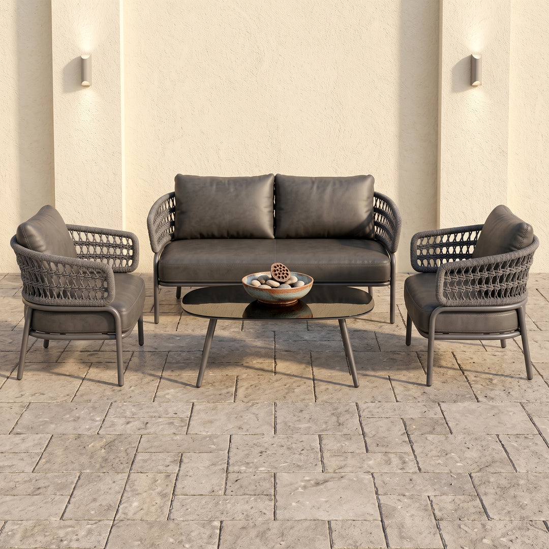 Hauwa Outdoor Garden Balcony Sofa Set 2 Seater , 2 Single Seater 1 Center Table Set Braid & Rope