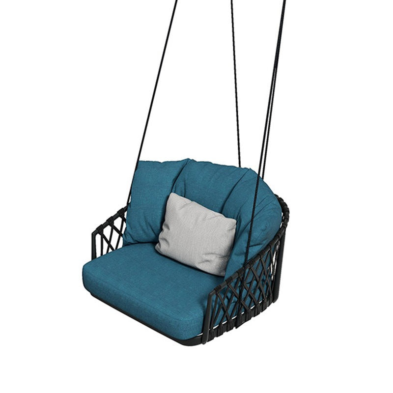 Klio Single Seater Hanging Swing Without Stand For Balcony , Garden Swing (Black + Ocean) Braided & Rope