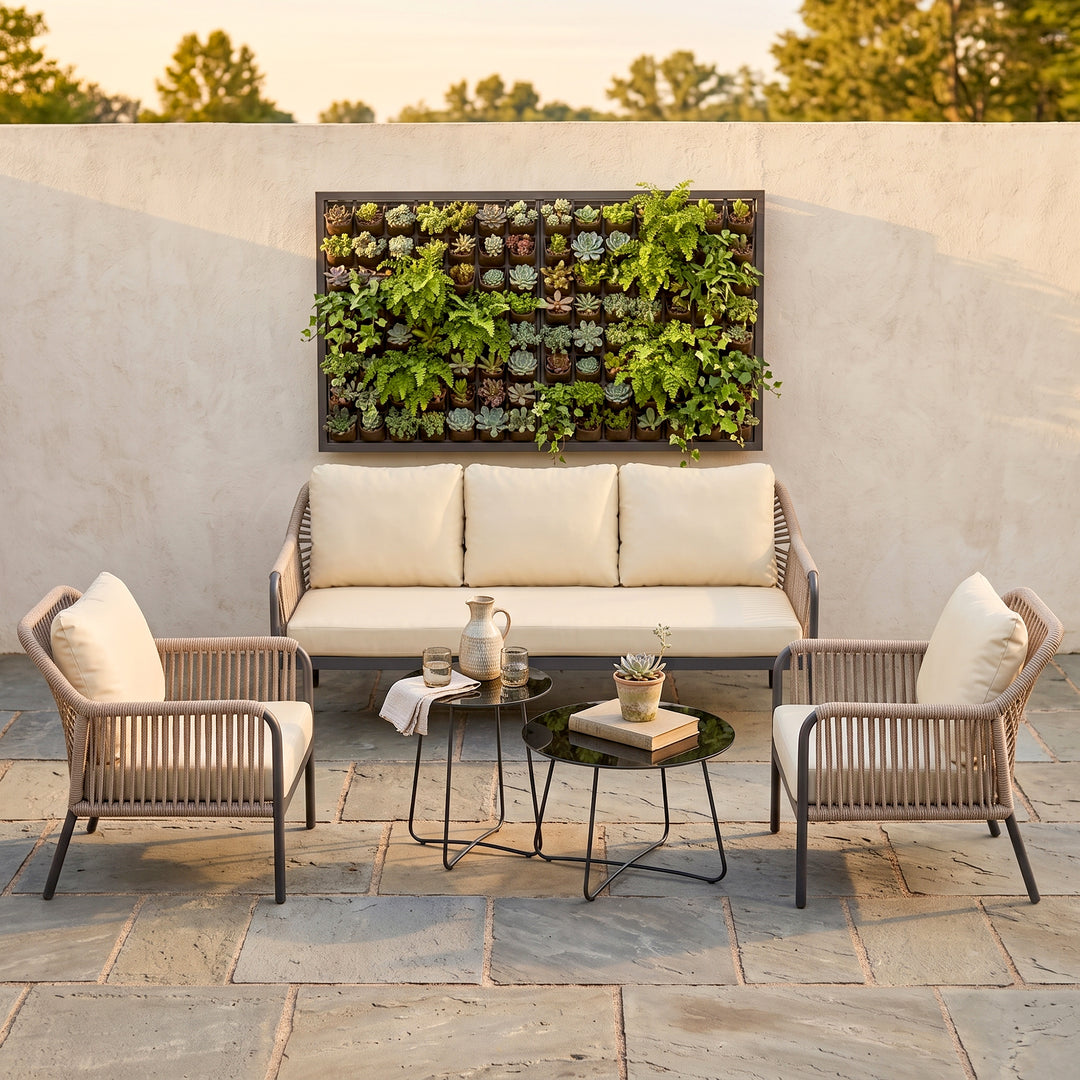 Jisax Outdoor Garden Balcony Sofa Set 3 Seater,2 Single seater and 2 Center Table Set (Beige) Braided and Rope