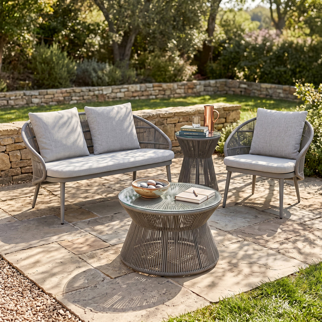 Juanito Outdoor Sofa Set 2 Seater, 1 Single Seater, 1 Side Table and 1 Center Table Set (Grey) Braided & Rope