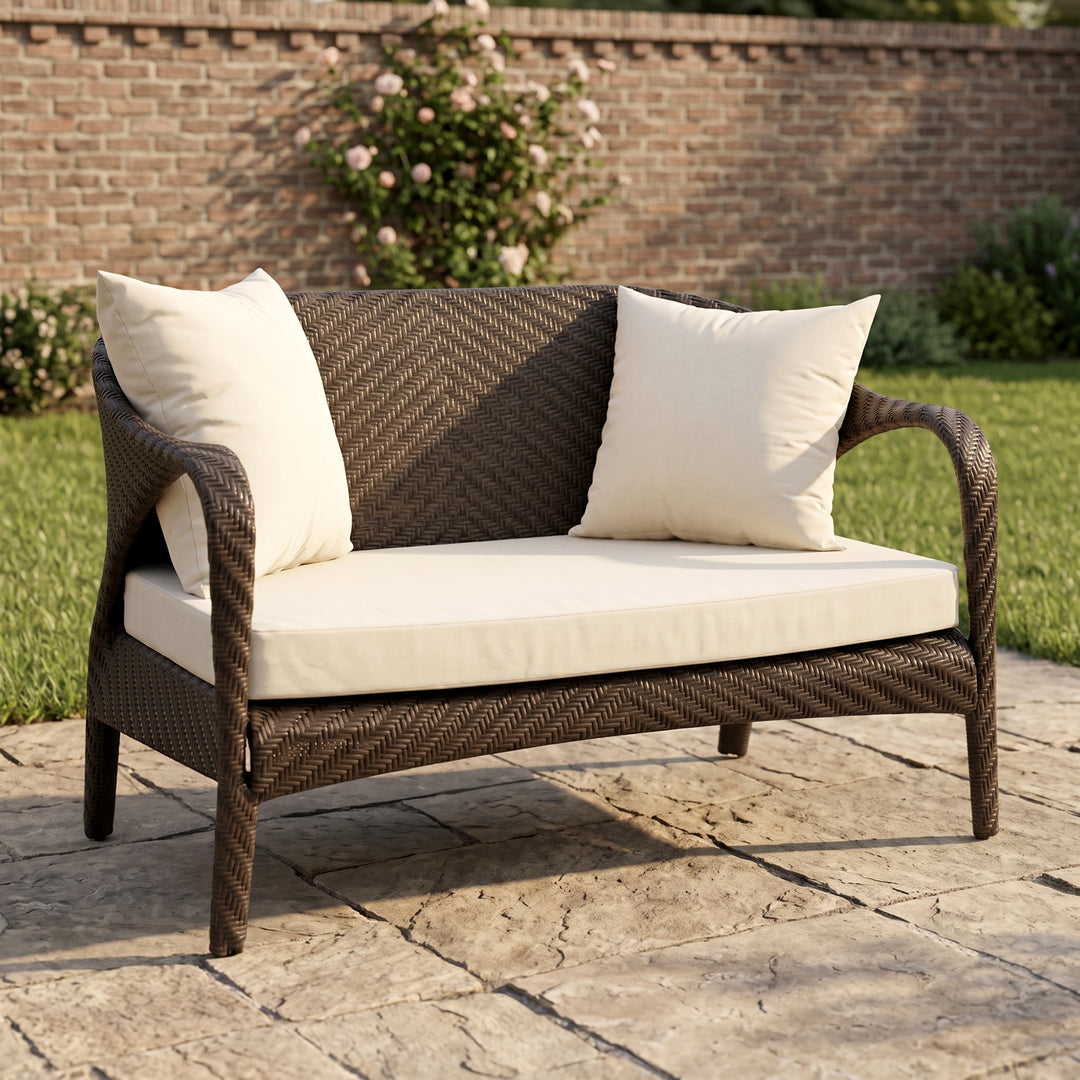Kanva Outdoor 2 Seater Sofa (Dark Brown +Beige)
