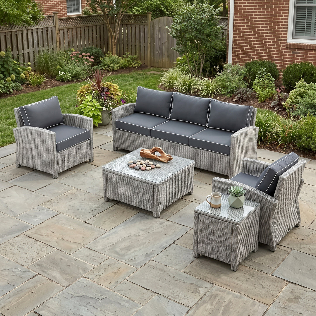 Krane Outdoor Garden Balcony Sofa Set 3 Seater, 2 Single seater, 1 Side table and 1 Center Table Conversation Set (Grey)