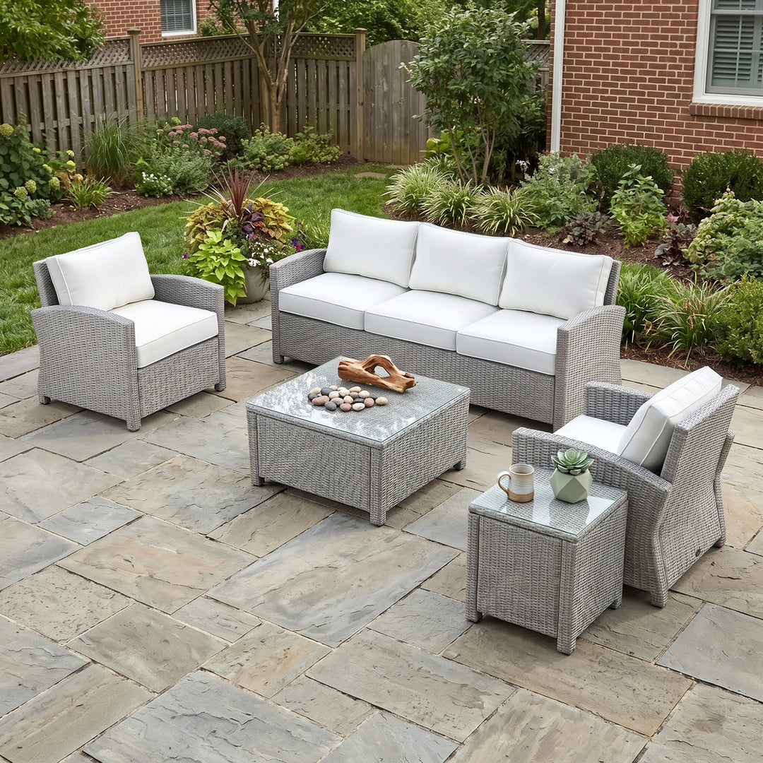 Krane Outdoor Garden Balcony Sofa Set 3 Seater, 2 Single seater, 1 Side table and 1 Center Table Conversation Set (Grey)