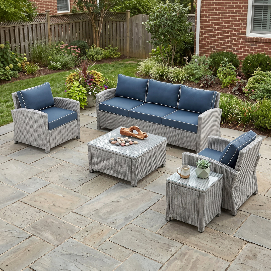 Krane Outdoor Garden Balcony Sofa Set 3 Seater, 2 Single seater, 1 Side table and 1 Center Table Conversation Set (Grey)