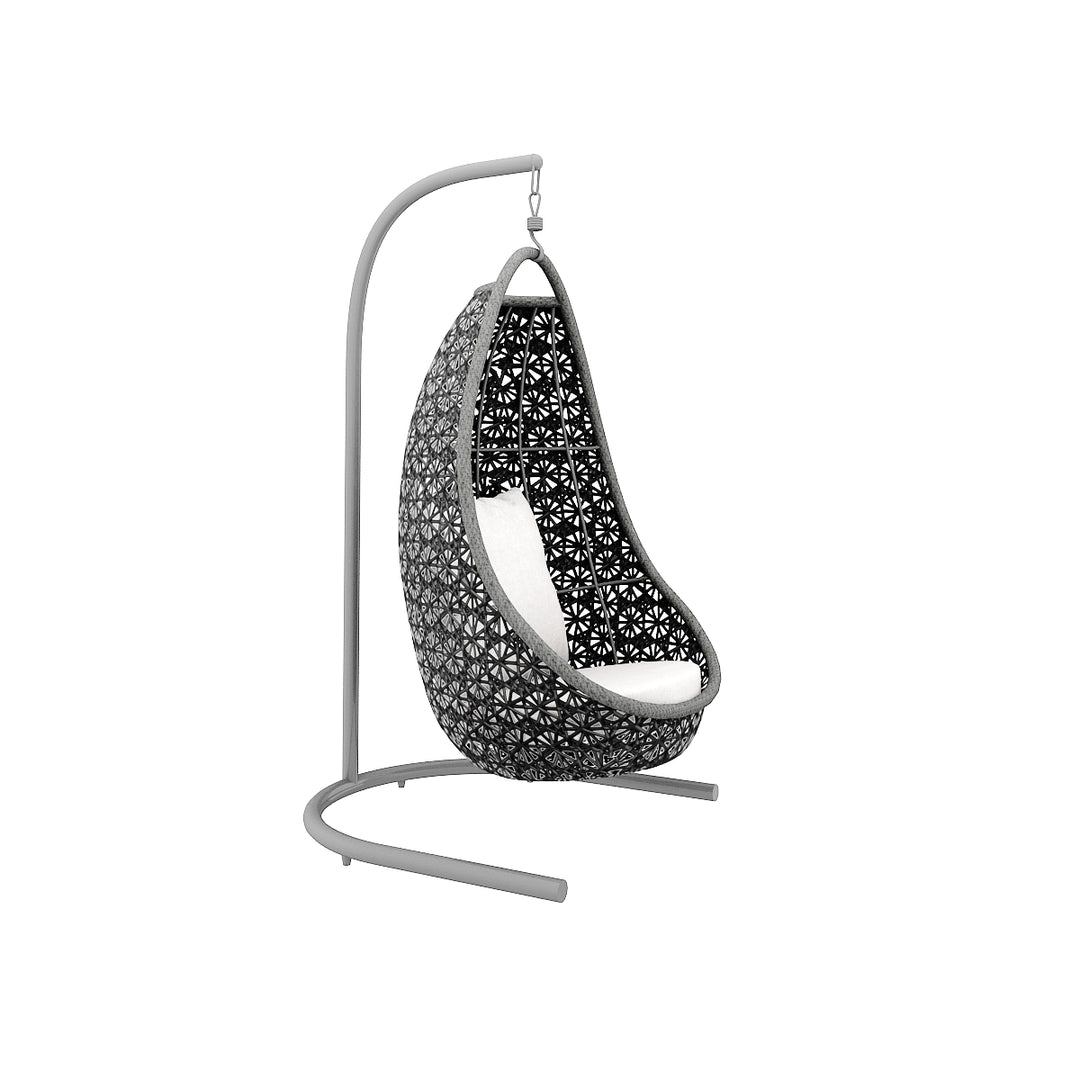 Salome Single Seater Hanging Swing With Stand For Balcony, Garden Swing (Black+Grey)