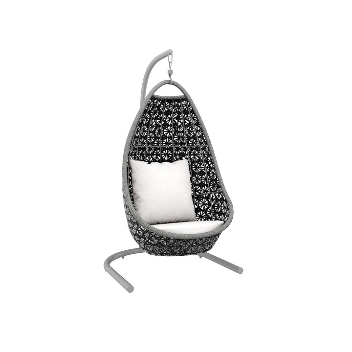 Salome Single Seater Hanging Swing With Stand For Balcony, Garden Swing (Black+Grey)